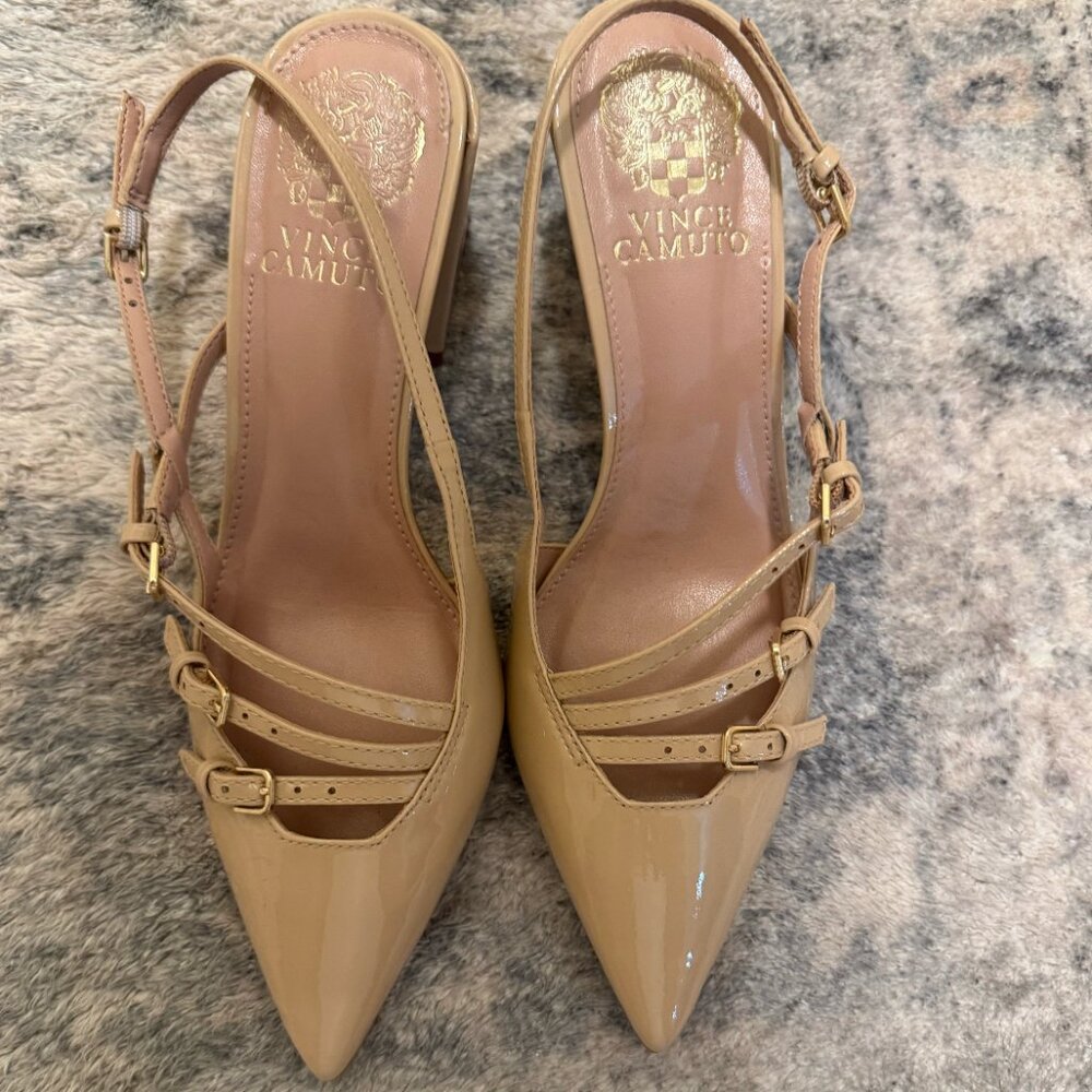 Vince Camuto Nude Block Heel with Pointed Toe